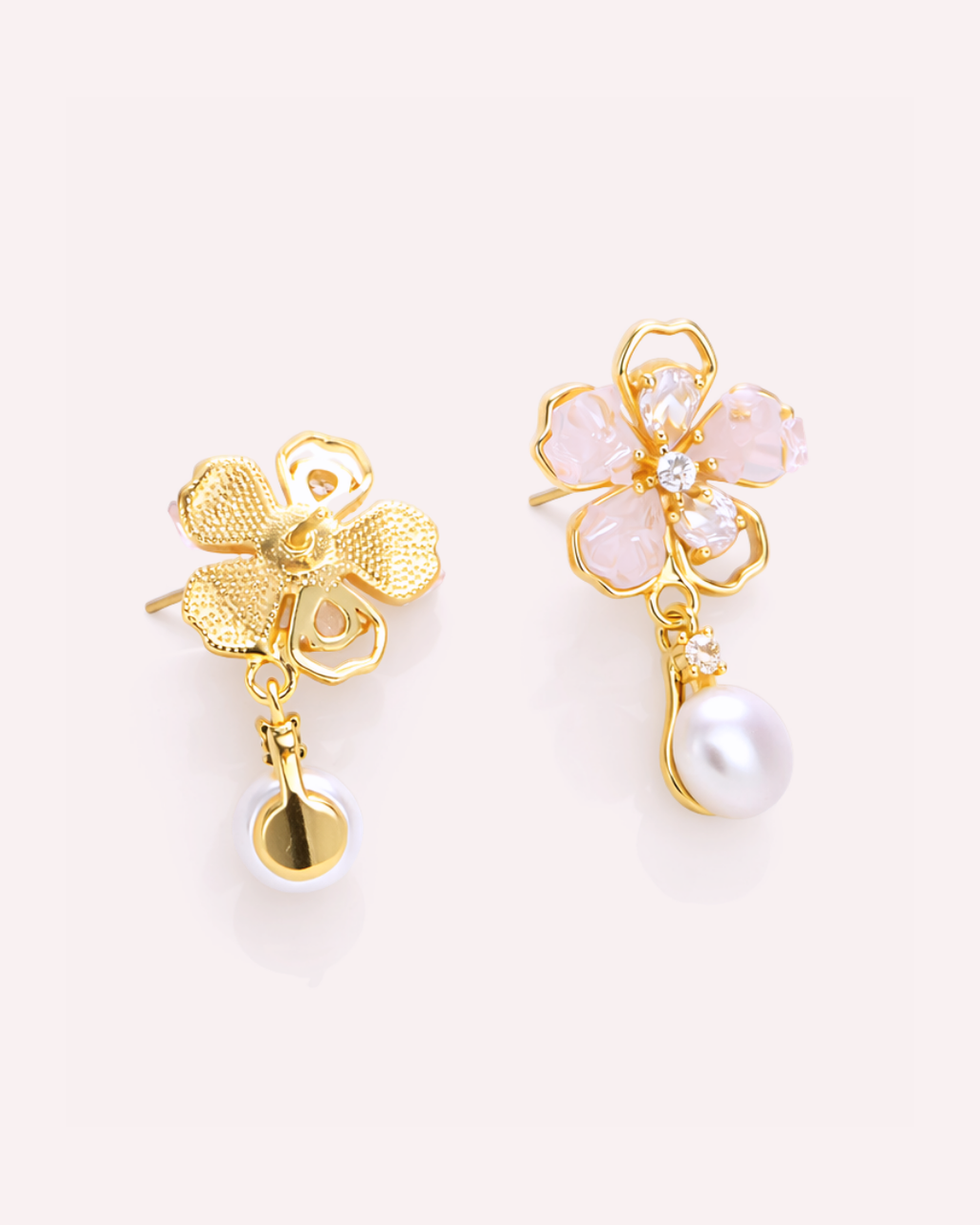 Rosé Crystal Blossom Pearl Drop Earrings