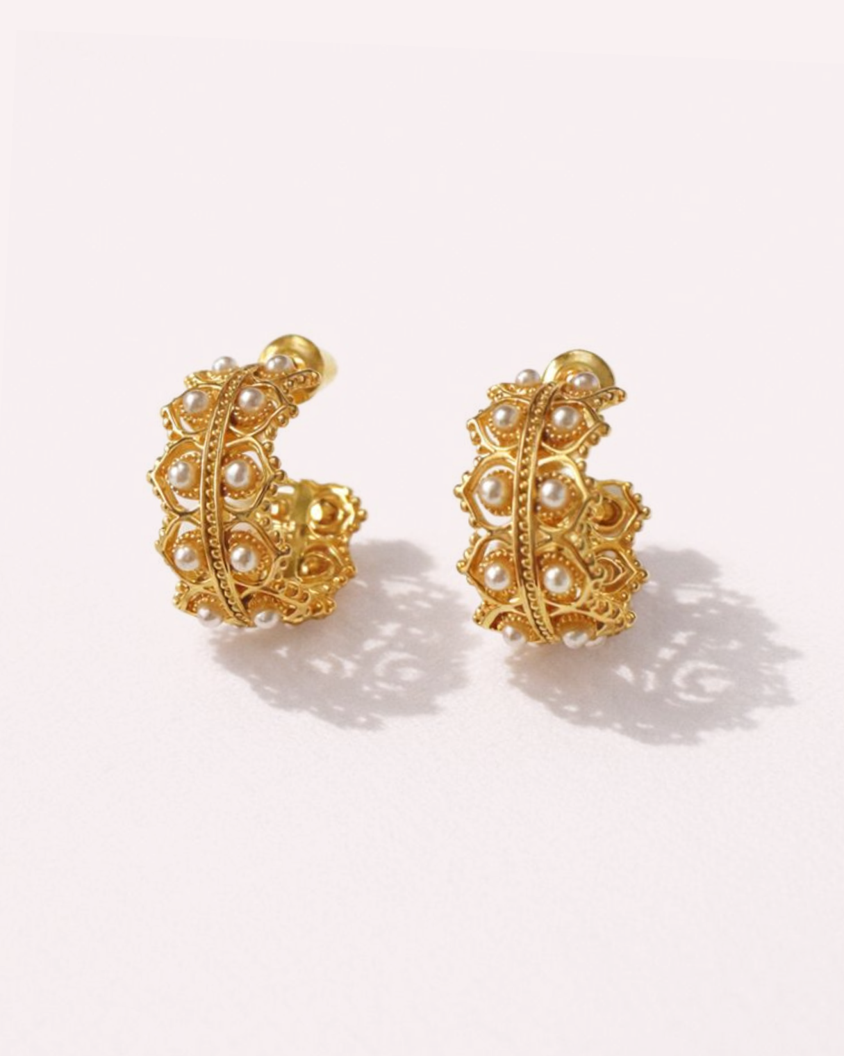 Lace Pearl & Gold Accent Stud Earrings