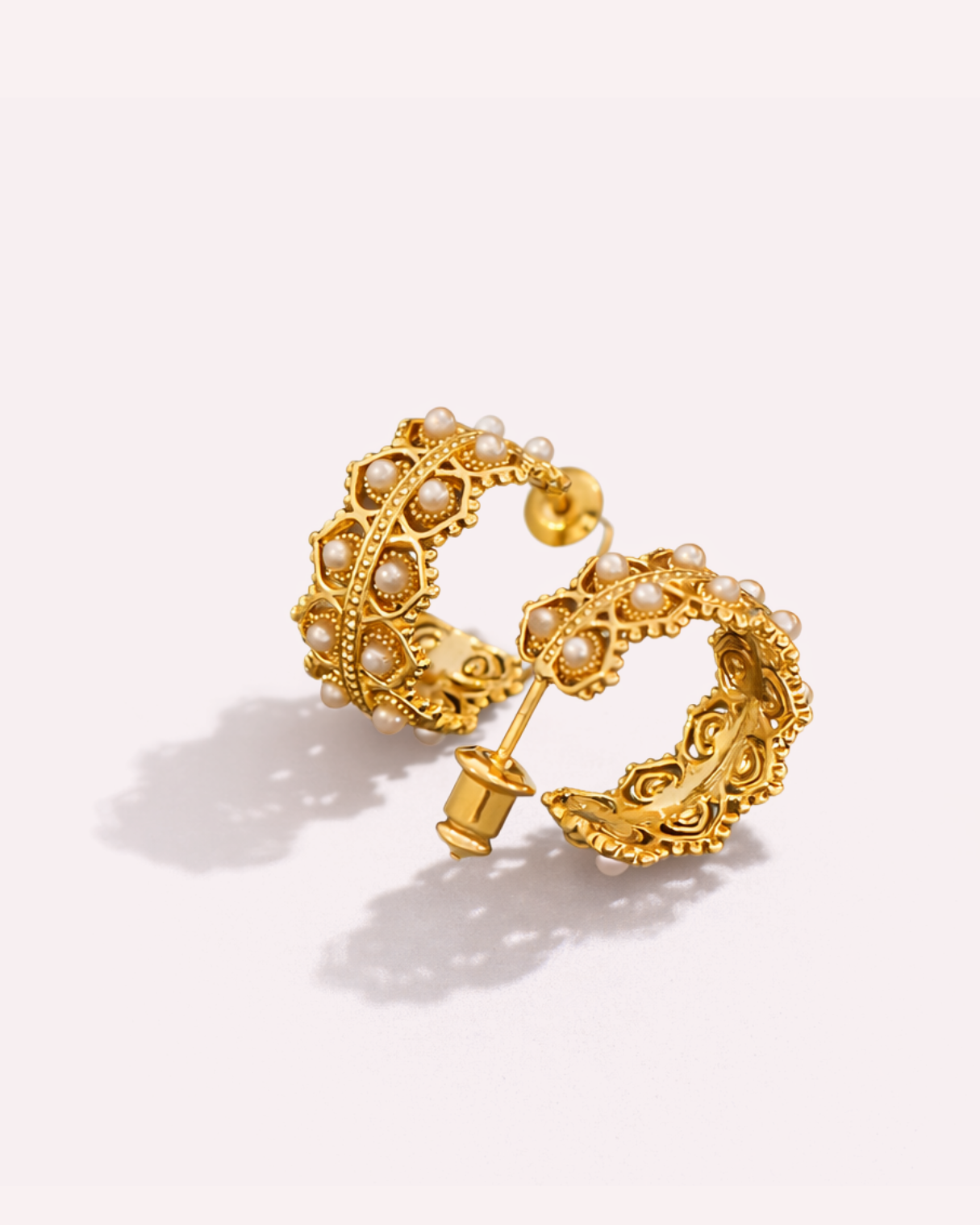 Lace Pearl & Gold Accent Stud Earrings