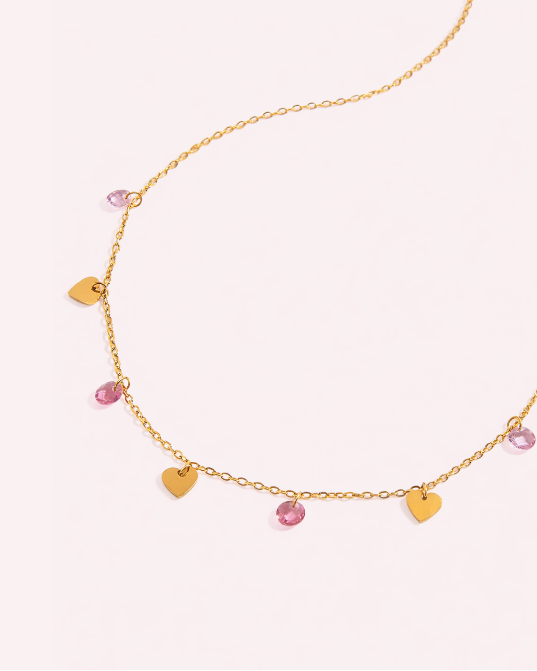 Pink Crystal Heart Charm Necklace