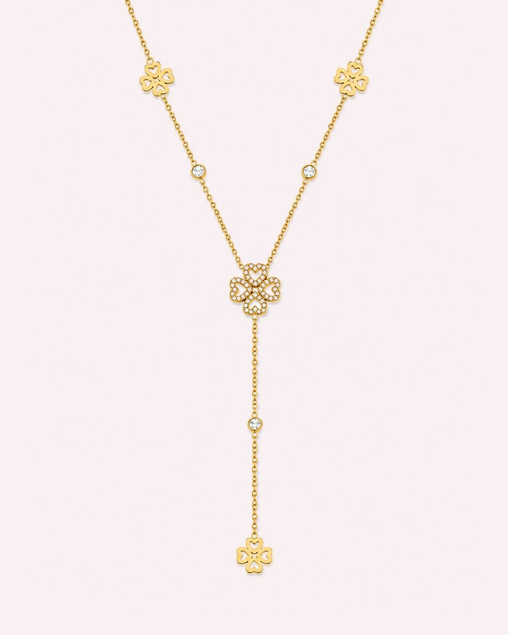 Crystal Clover Tassel Necklace