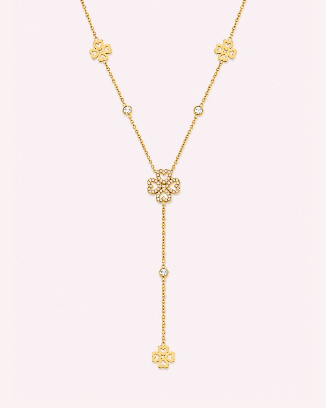 Crystal Clover Tassel Necklace