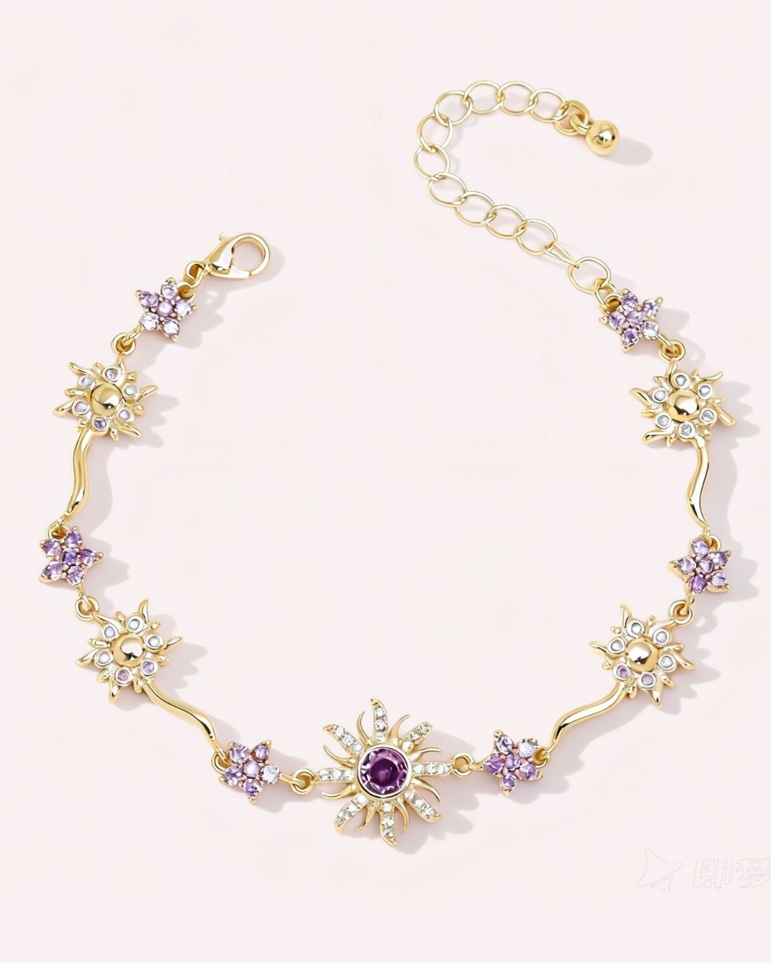 Rapunzel sunflower Bracelet – Gold & Purple Crystals