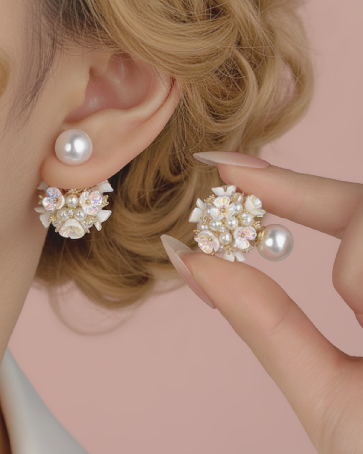 Fairy Flower Ball Pearl Earrings