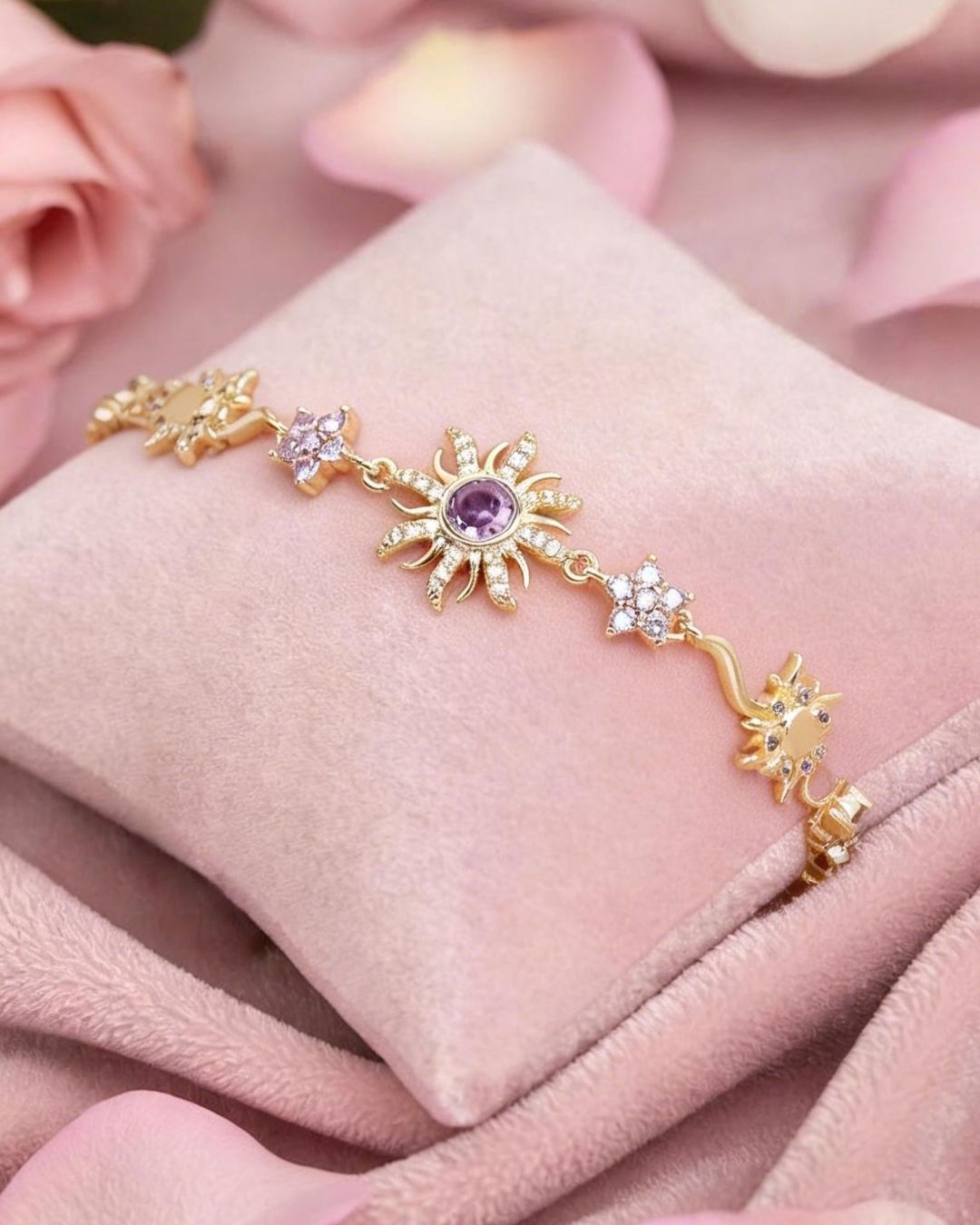Rapunzel sunflower Bracelet – Gold & Purple Crystals
