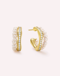 Pearl & Gold Accent Hoop Earrings