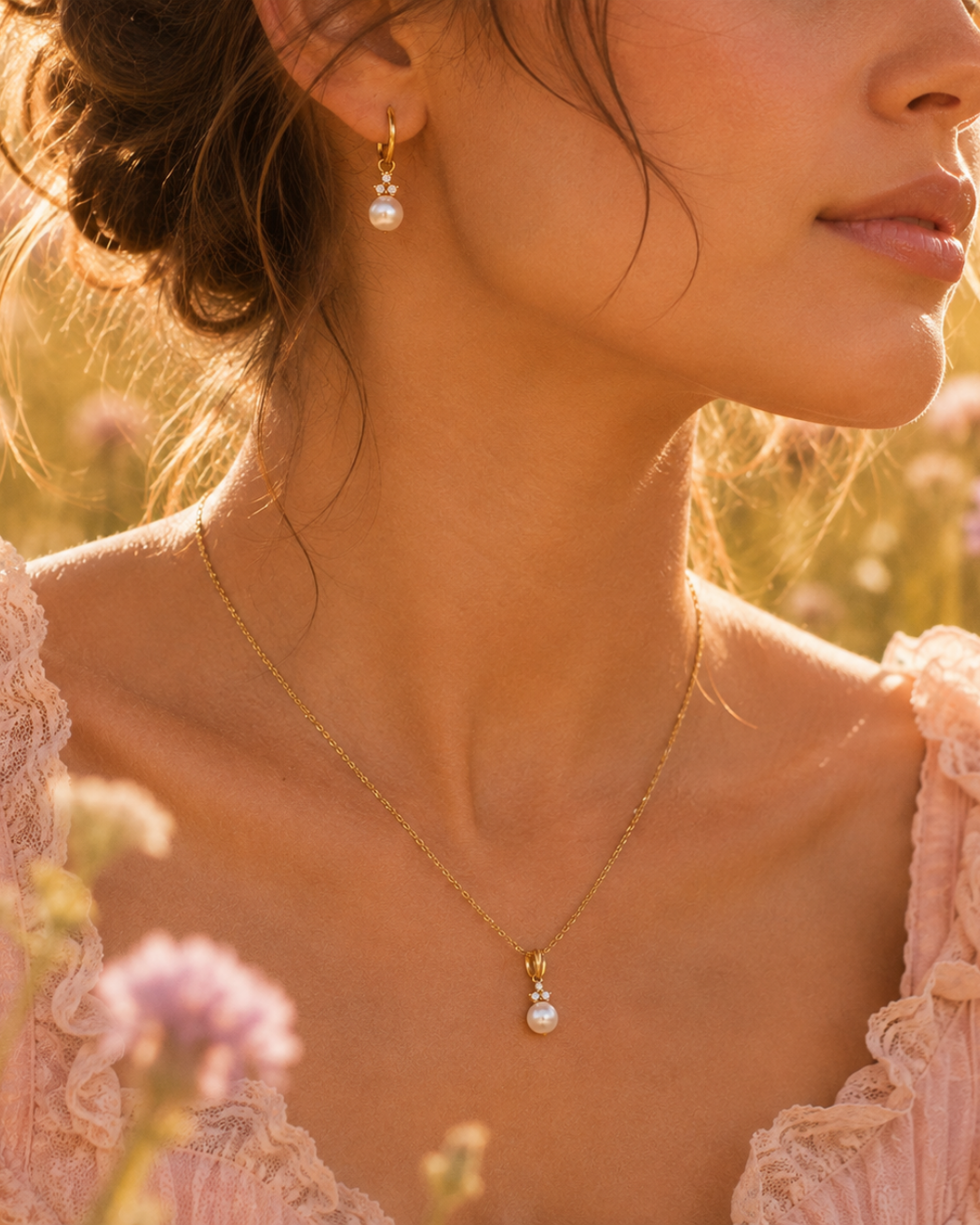 Seren Pearl & CZ Drop Necklace