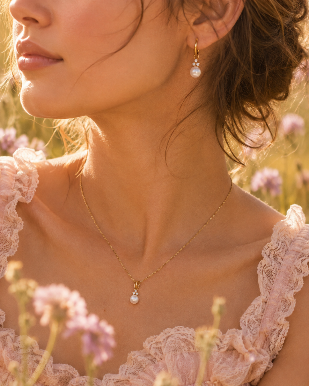Seren Pearl & CZ Drop Necklace