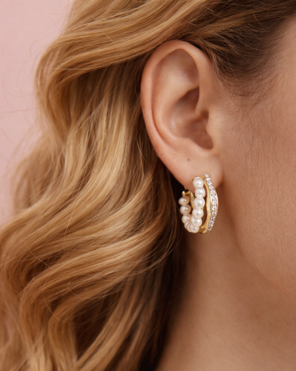 Pearl & Gold Accent Hoop Earrings