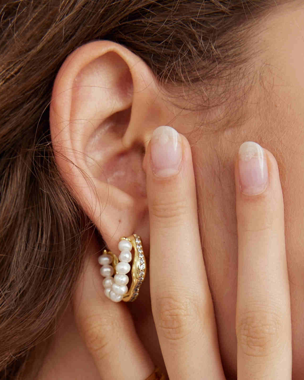 Pearl & Gold Accent Hoop Earrings