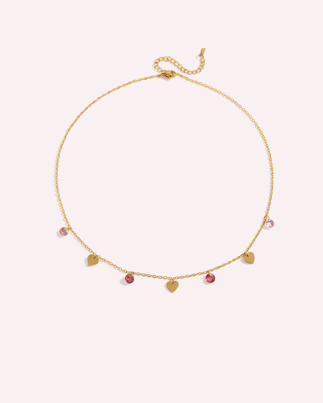 Pink Crystal Heart Charm Necklace