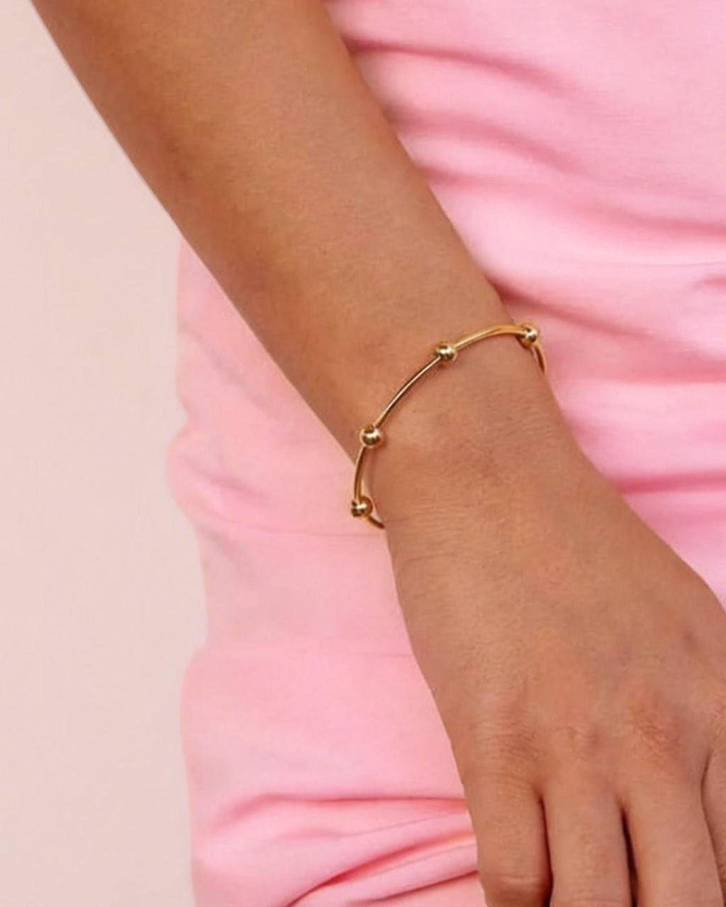 Minimal Gold Bead Open Bangle Bracelet