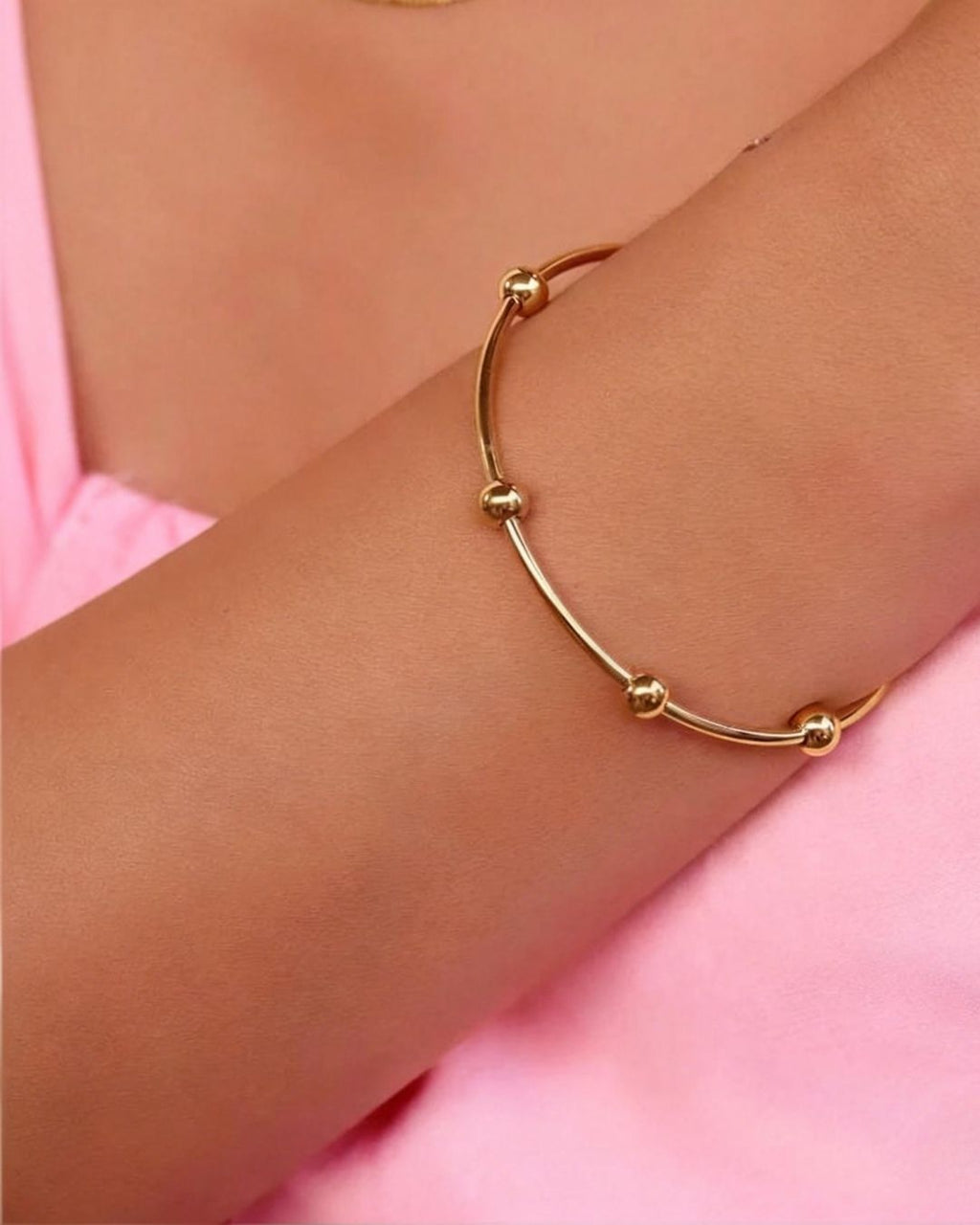 Minimal Gold Bead Open Bangle Bracelet