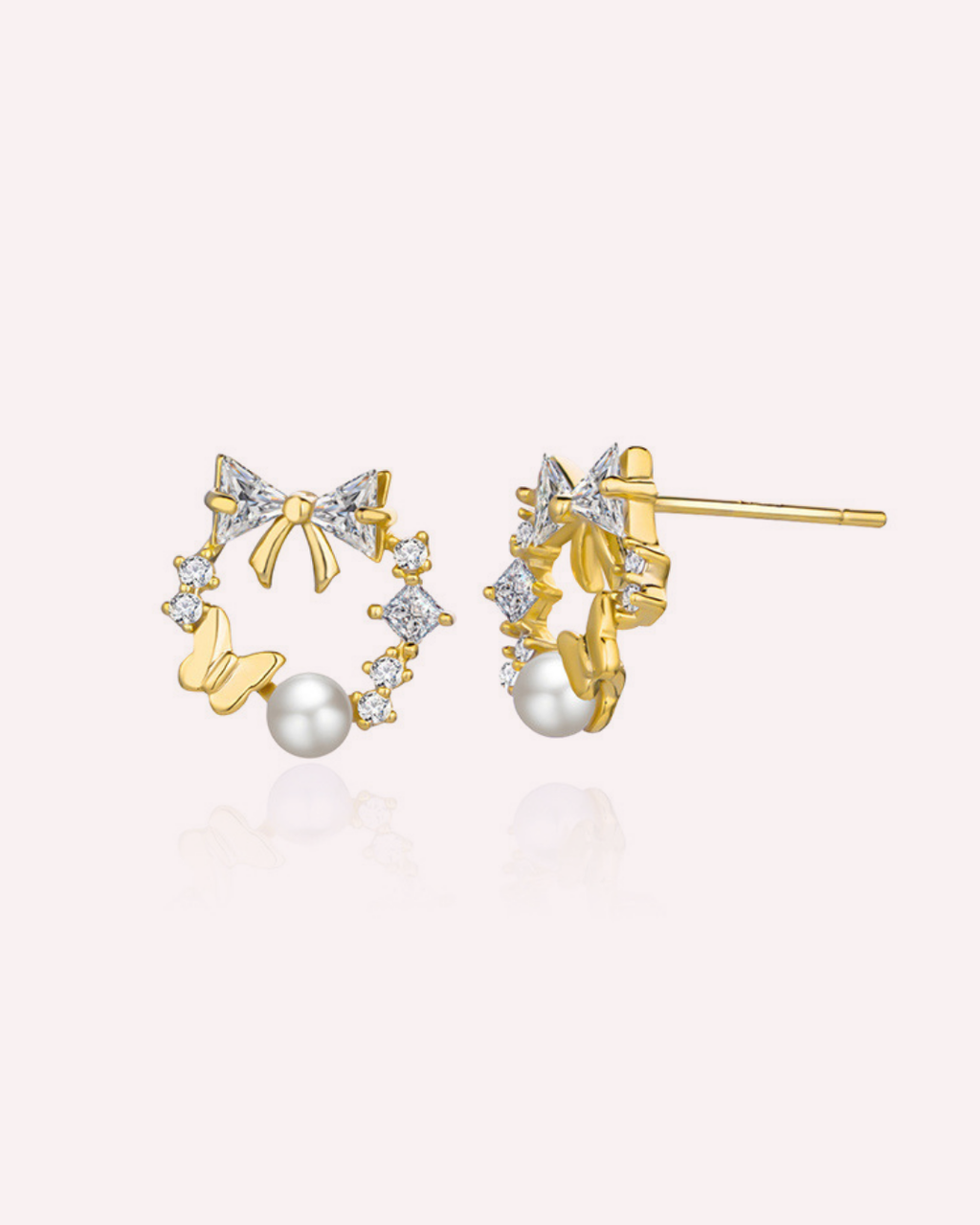 Fairly Butterfly & Pearl Wreath Studs