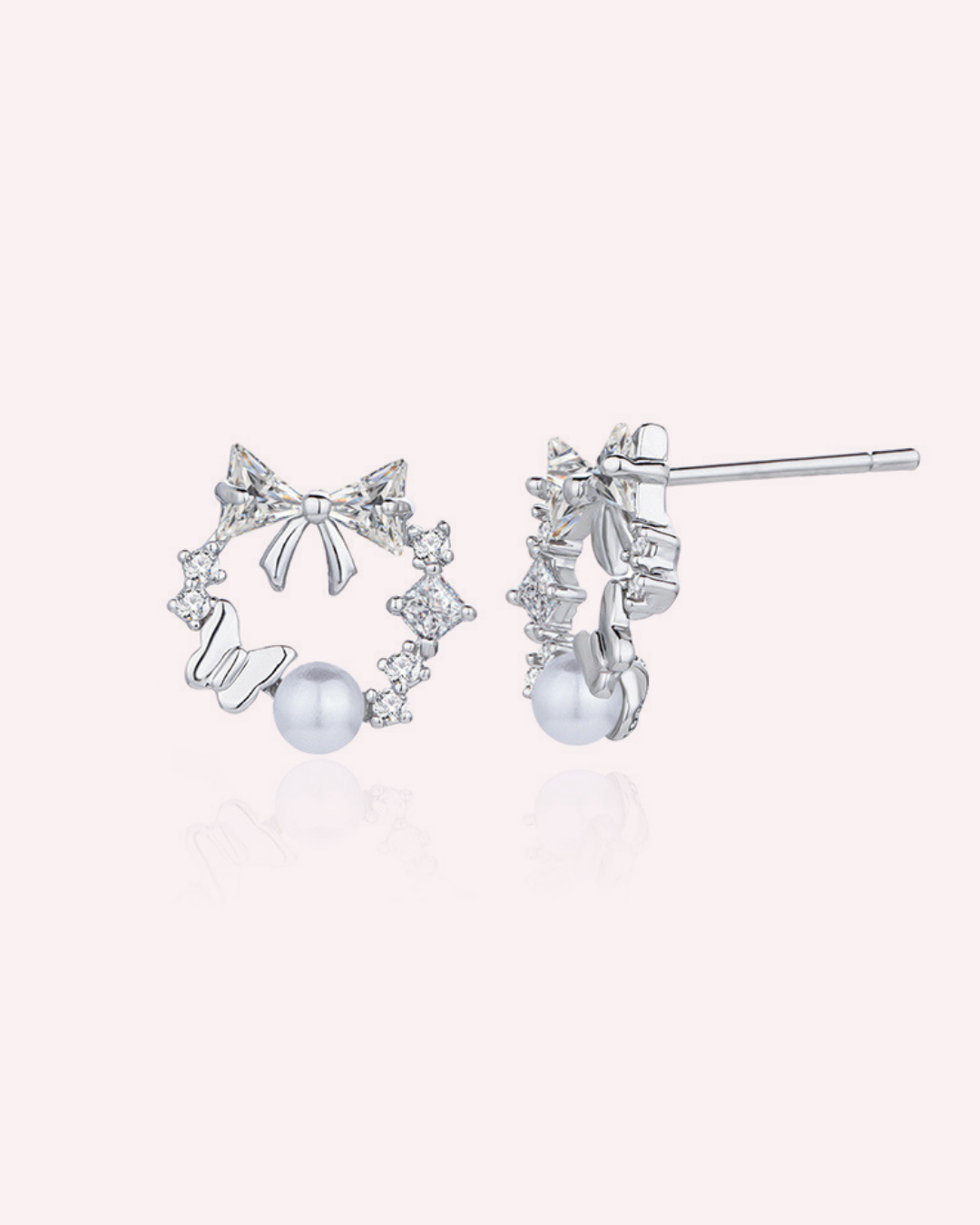 Fairly Butterfly & Pearl Wreath Studs