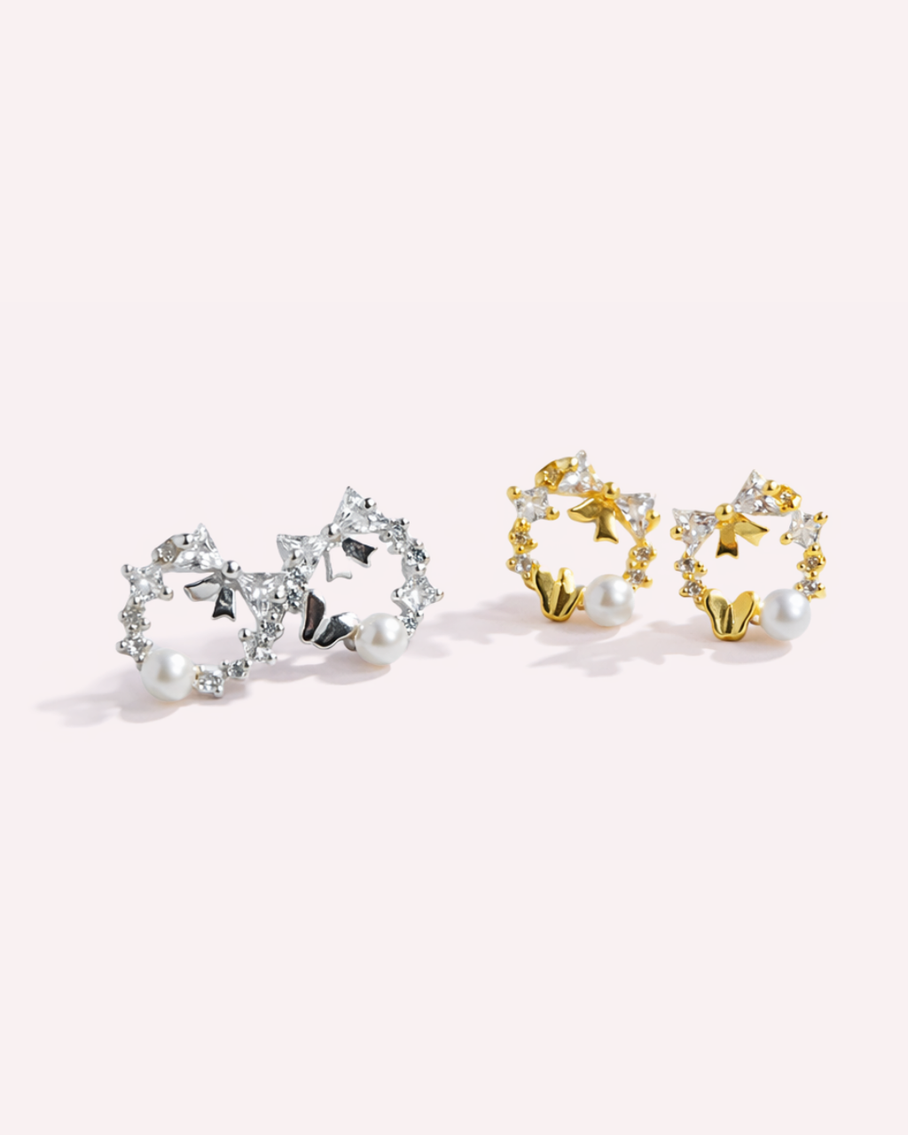 Fairly Butterfly & Pearl Wreath Studs