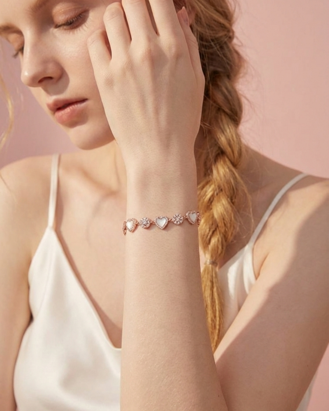 Rose Gold Pearl Heart Bracelet