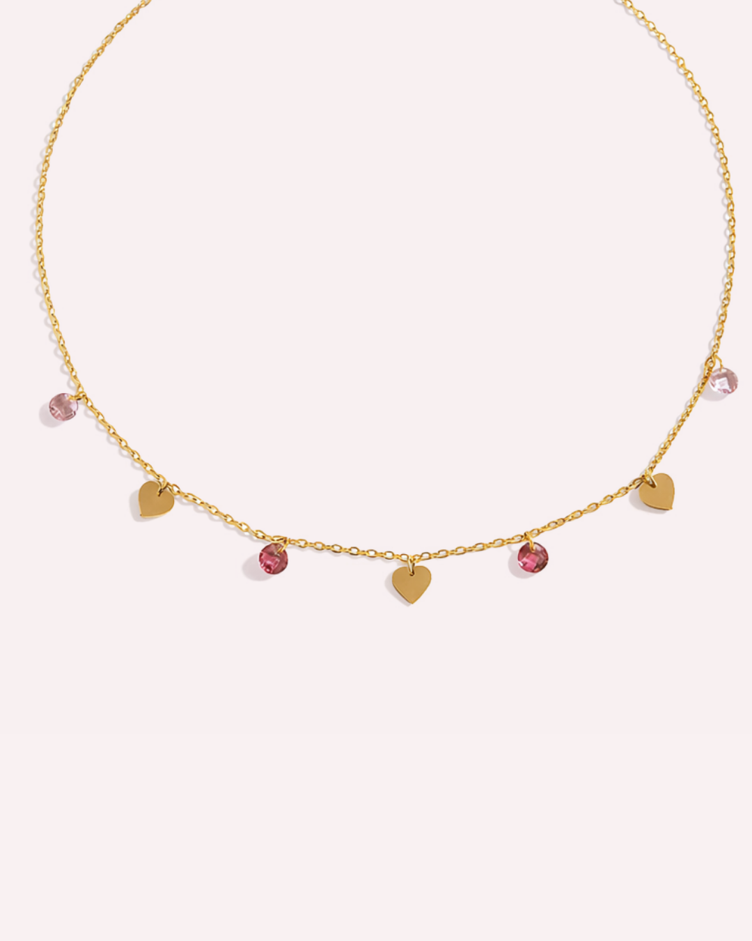 Pink Crystal Heart Charm Necklace