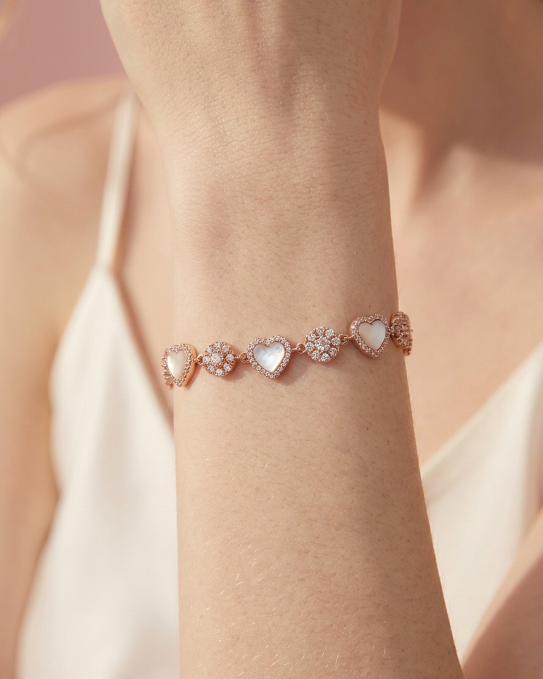 Rose Gold Pearl Heart Bracelet