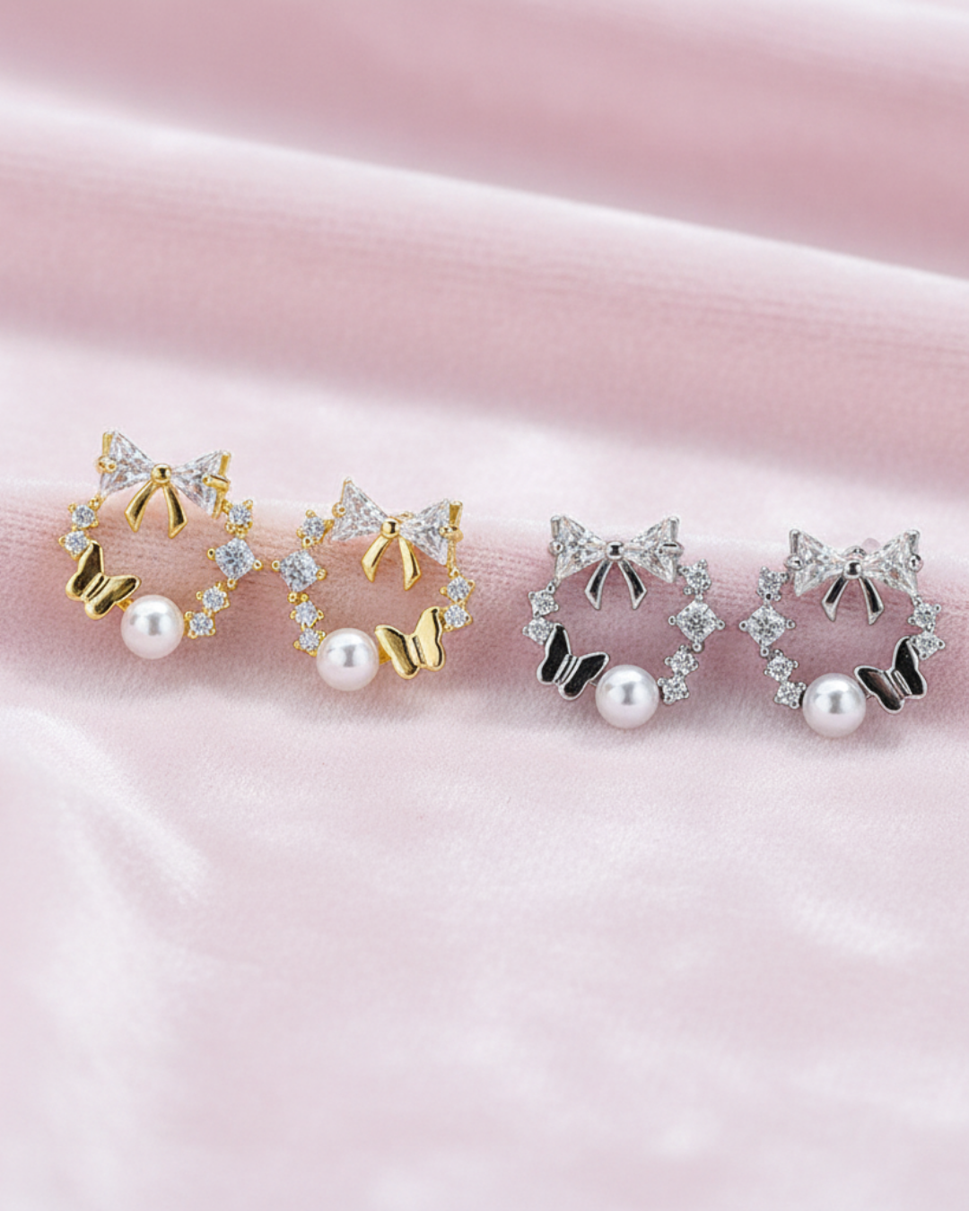 Fairly Butterfly & Pearl Wreath Studs