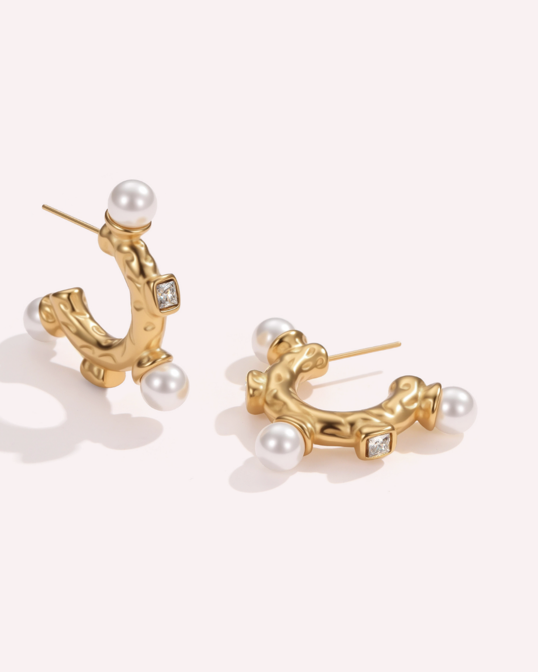 Sculptural Pearl Gold Hoop Earrings
