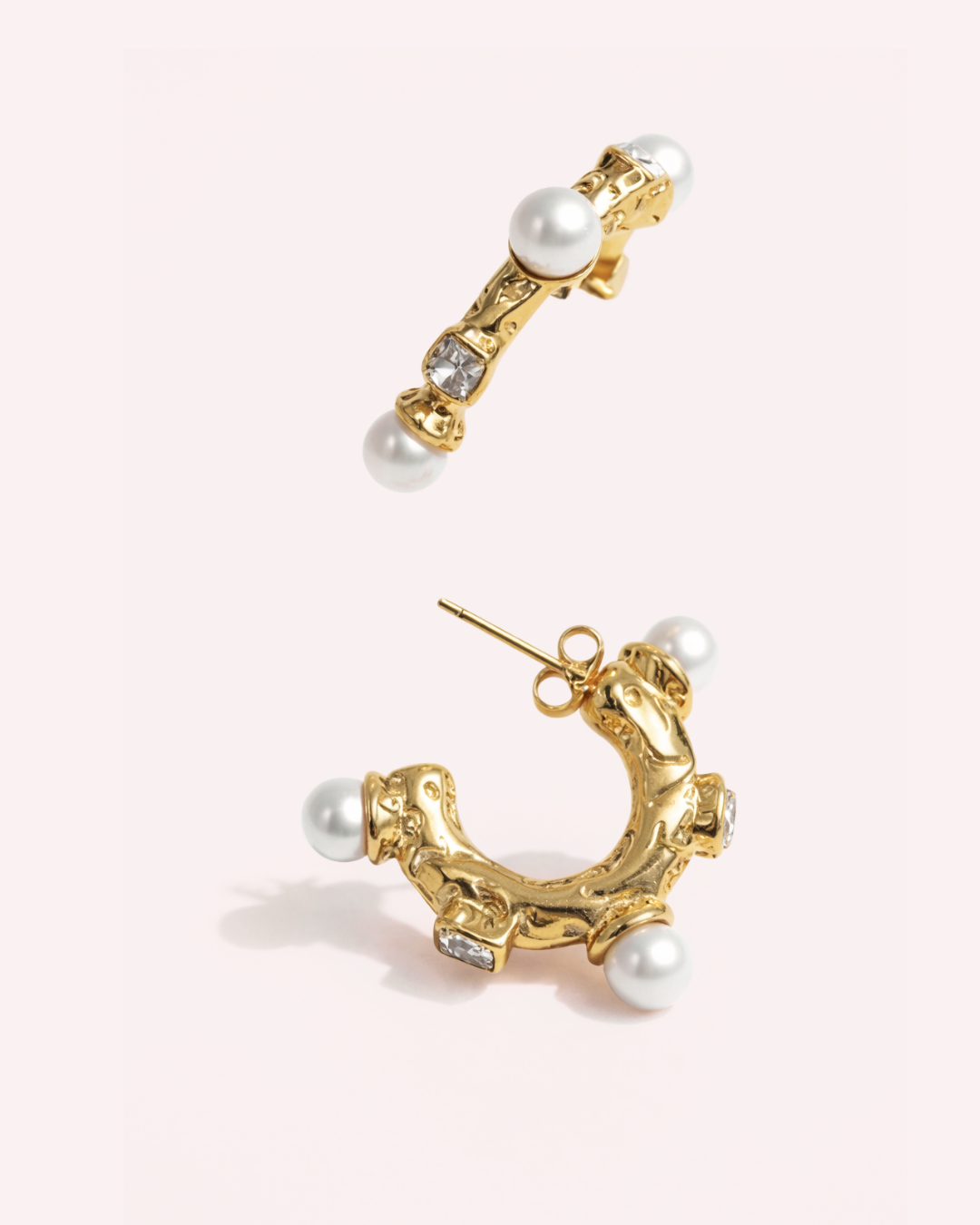 Sculptural Pearl Gold Hoop Earrings