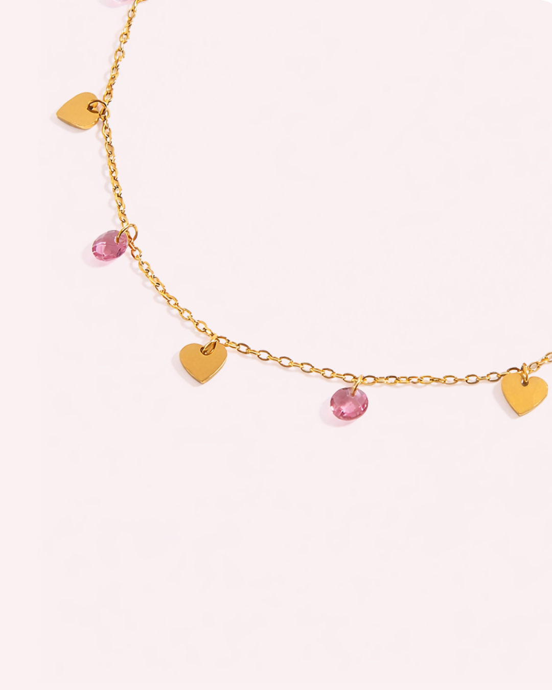 Pink Crystal Heart Charm Necklace