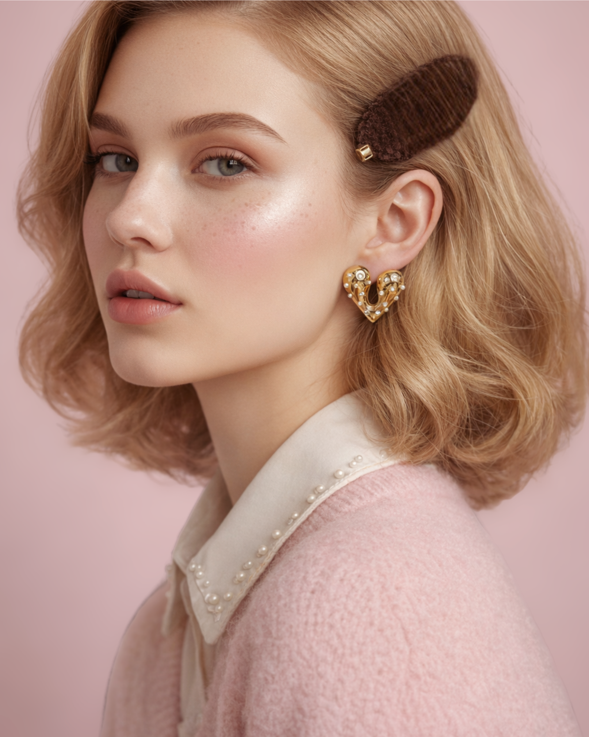 Ashely Luxury Heart Pearl Stud Earrings