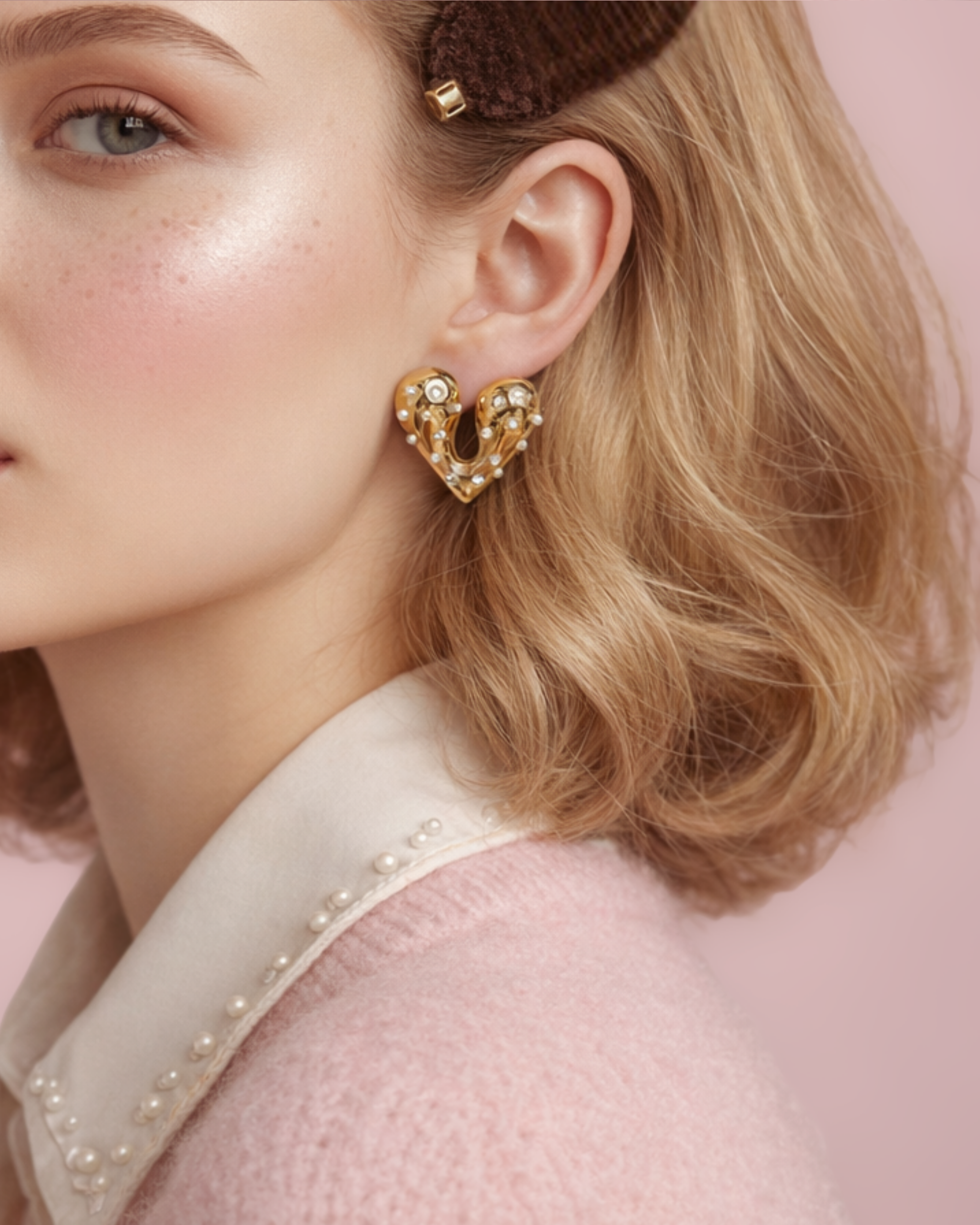 Ashely Luxury Heart Pearl Stud Earrings