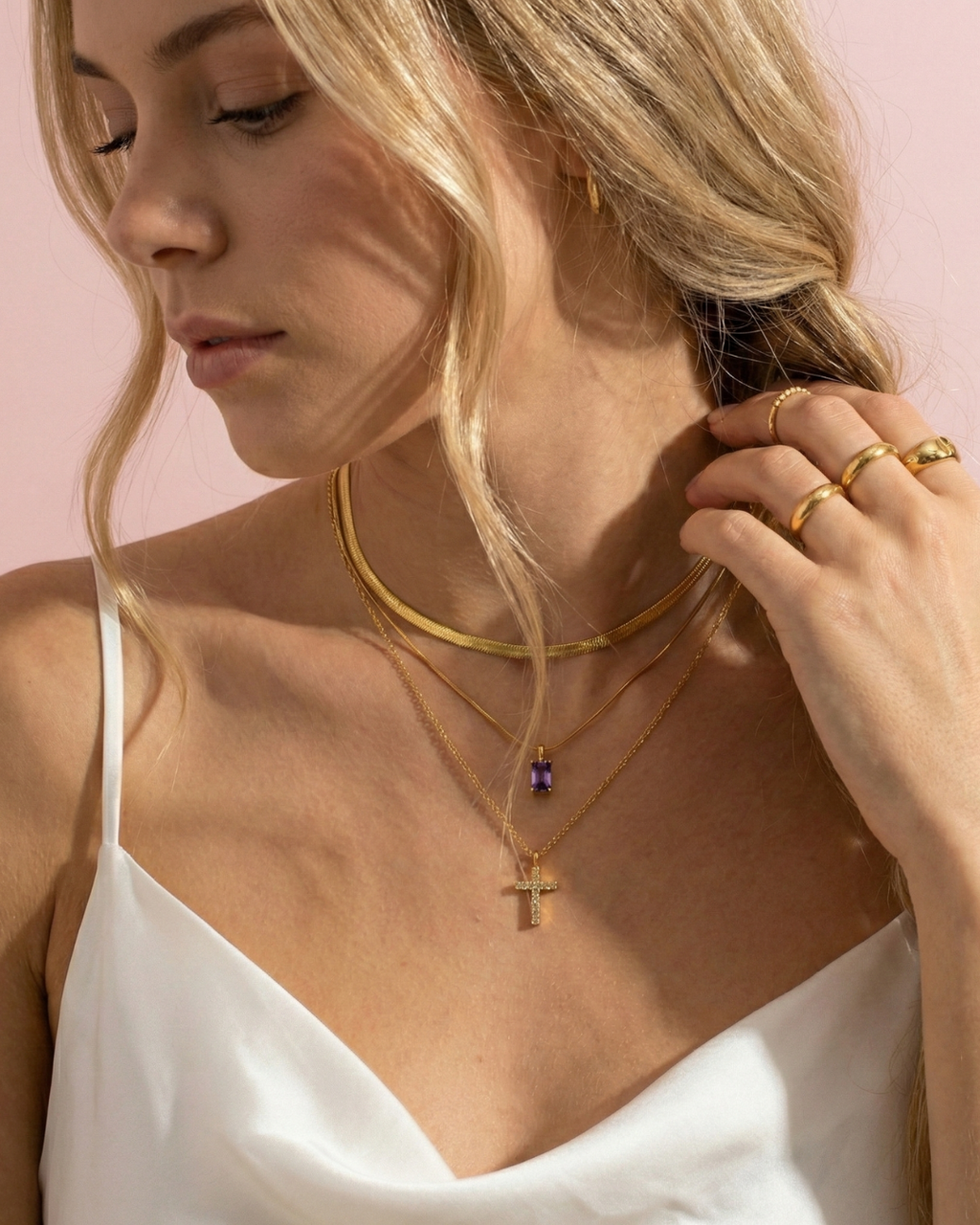 Lavender Layered Chain Necklace