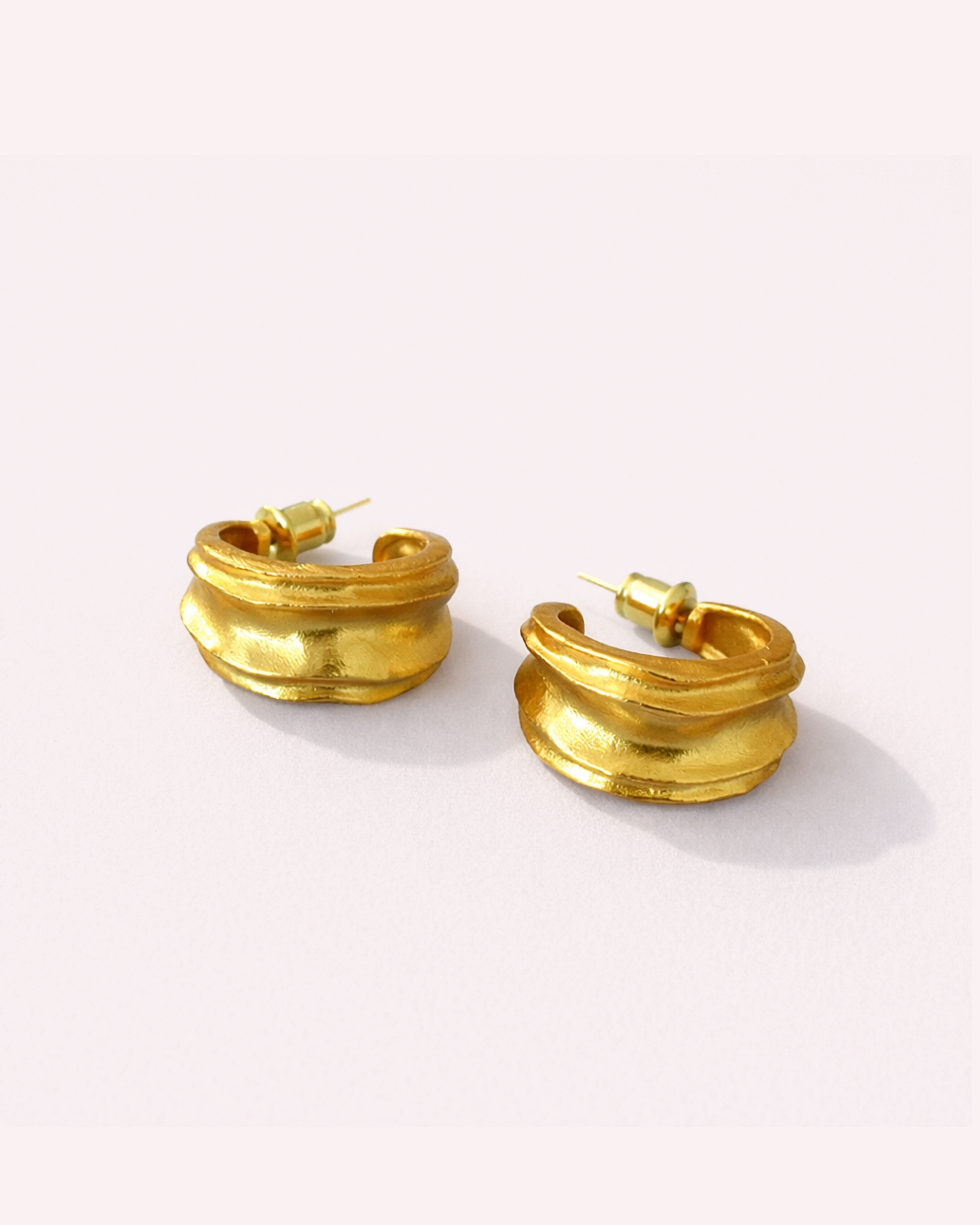 Natural Textured Gold Hoop Studs
