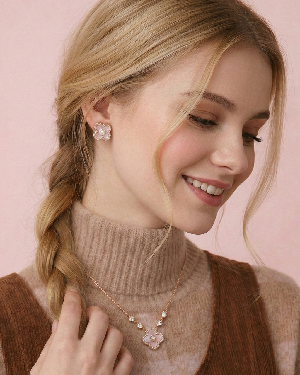 Alissa Pink Blossom Crystal Necklace