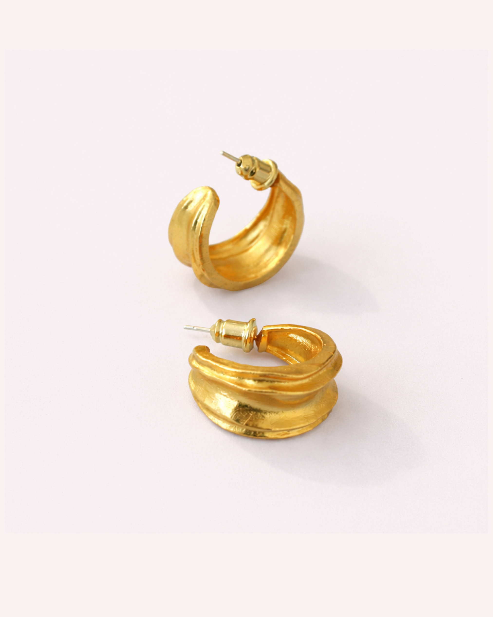 Natural Textured Gold Hoop Studs