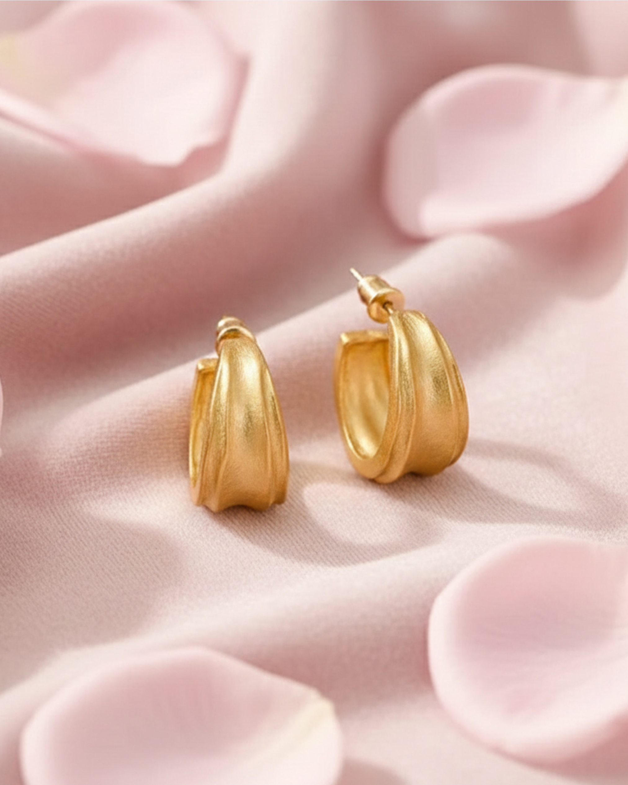 Natural Textured Gold Hoop Studs