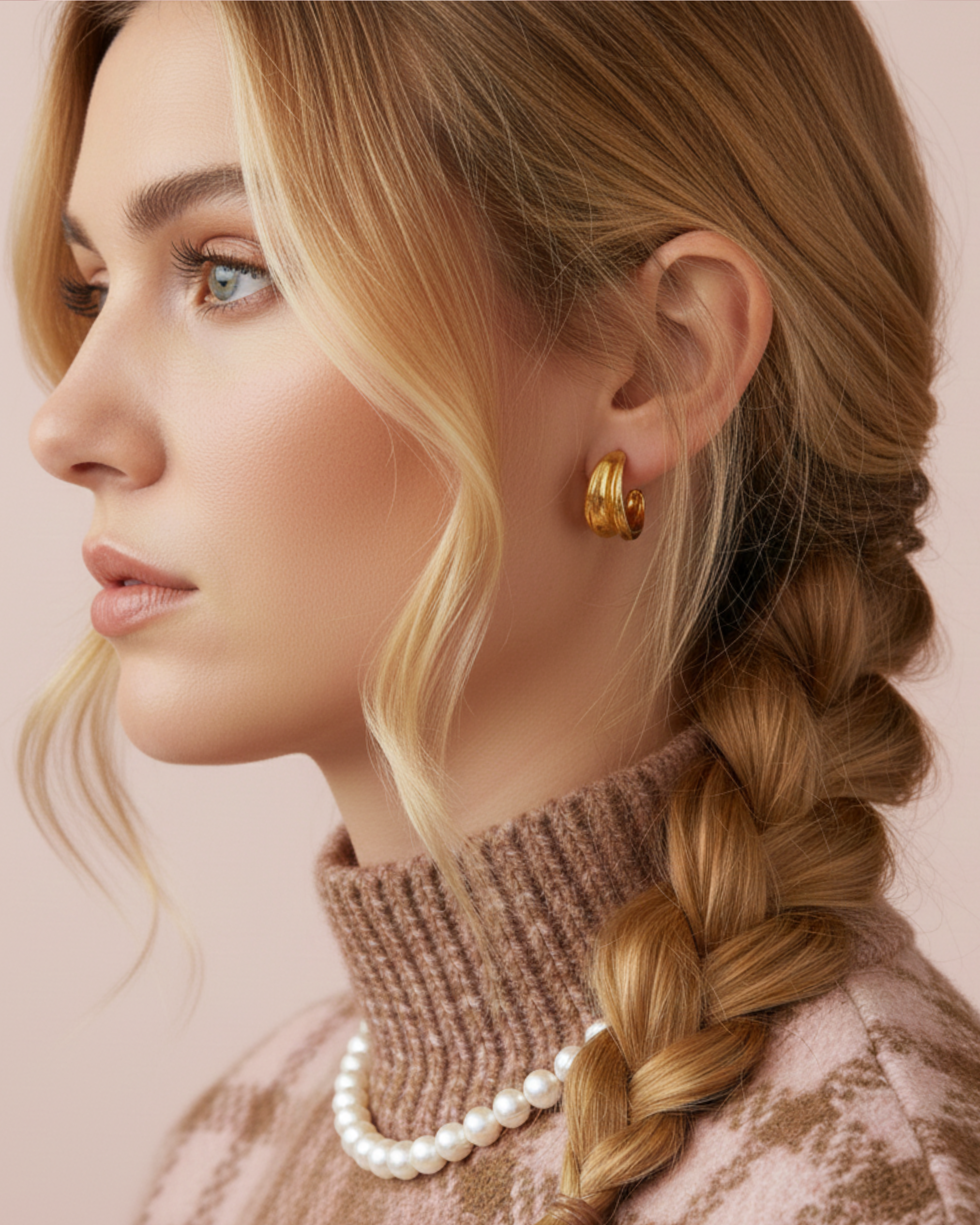 Natural Textured Gold Hoop Studs