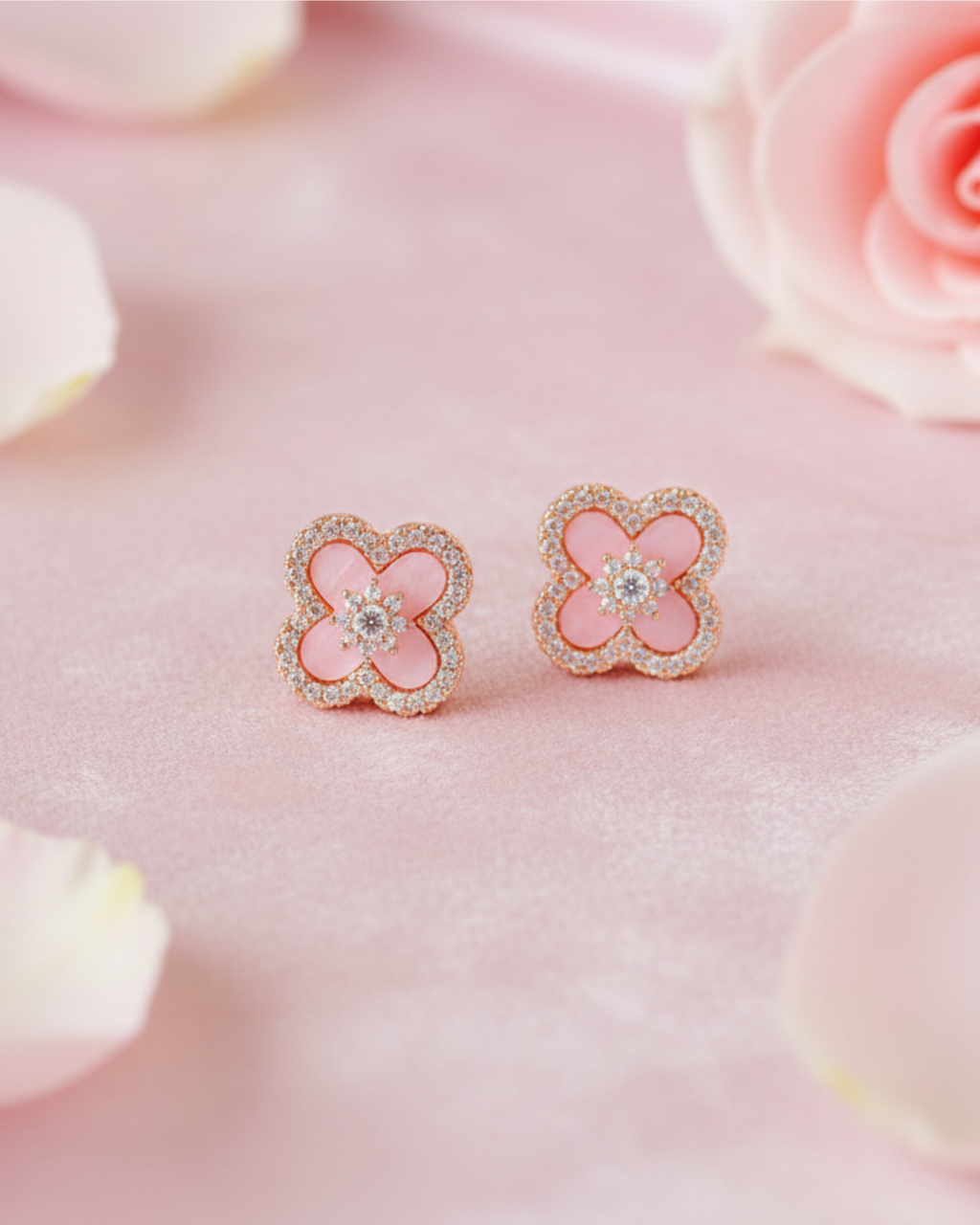 Alissa Pink Blossom Crystal Stud Earrings