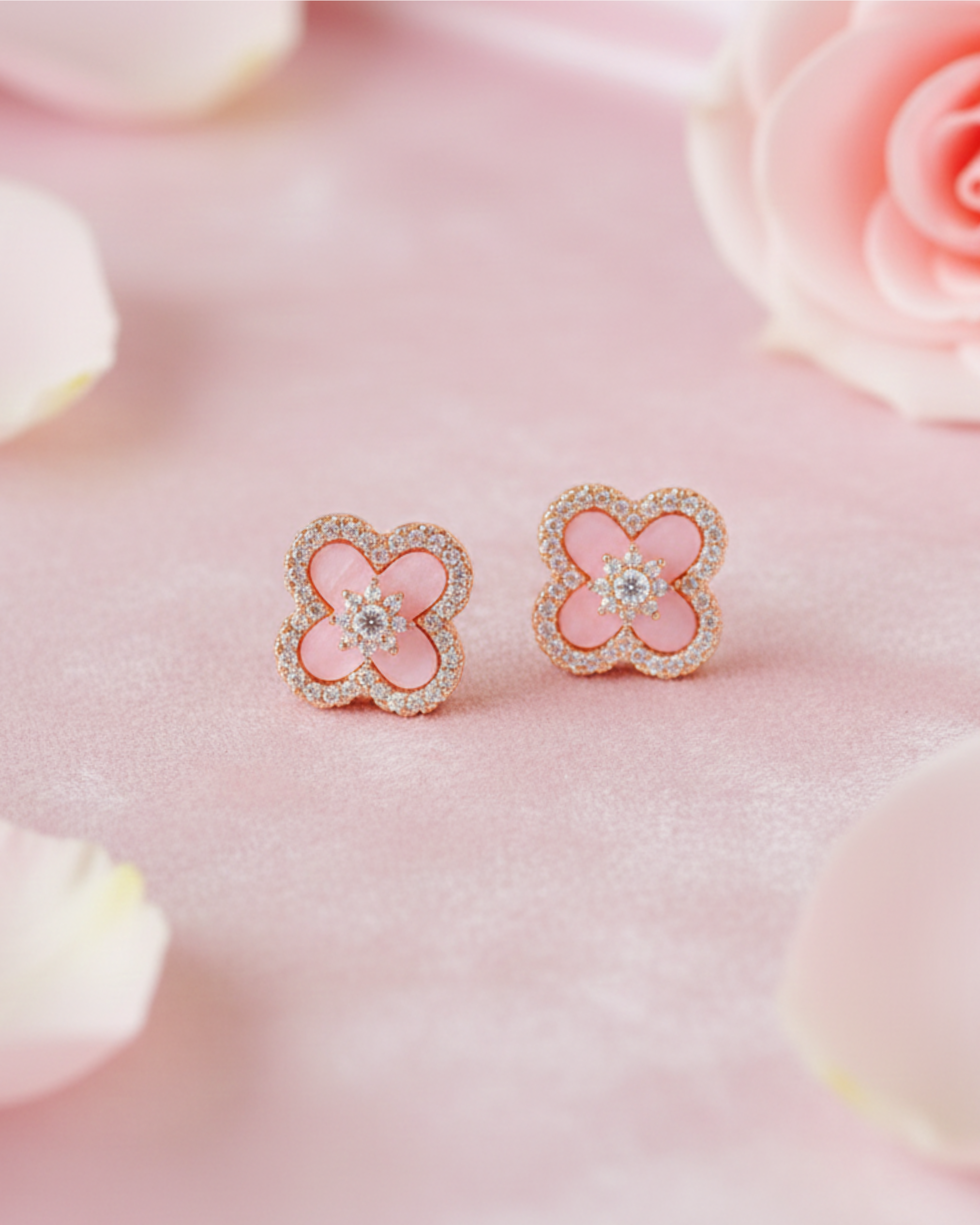 Alissa Pink Blossom Crystal Stud Earrings