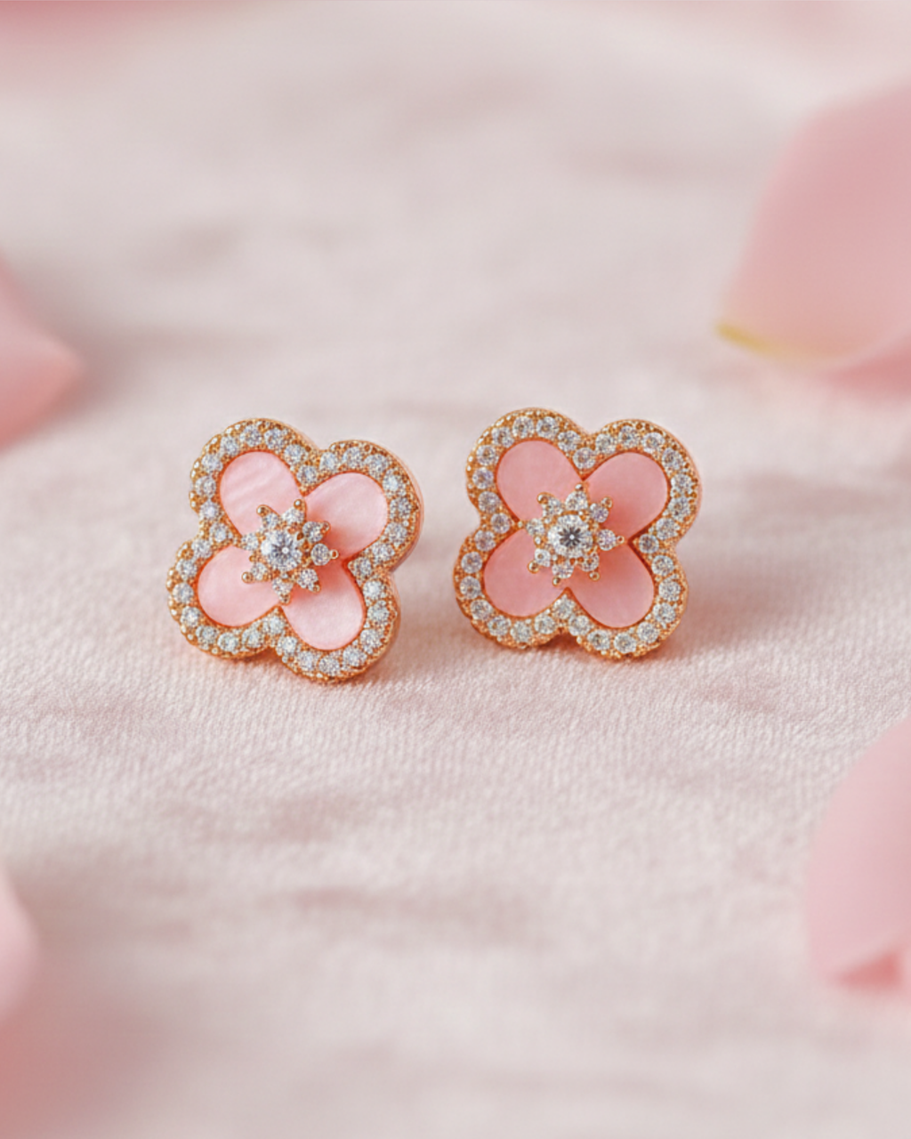 Alissa Pink Blossom Crystal Stud Earrings