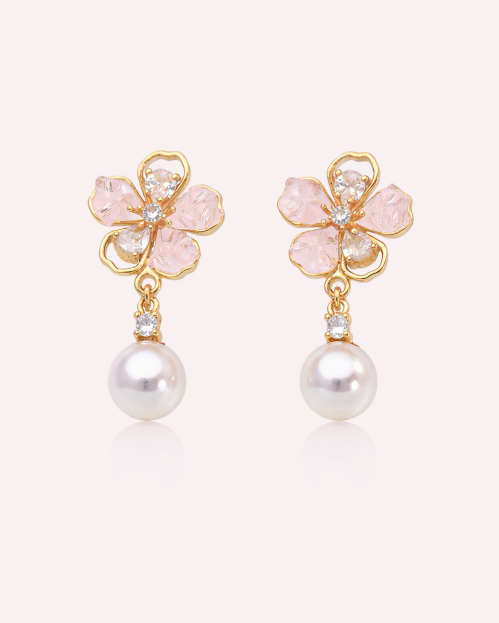 Rosé Crystal Blossom Pearl Drop Earrings
