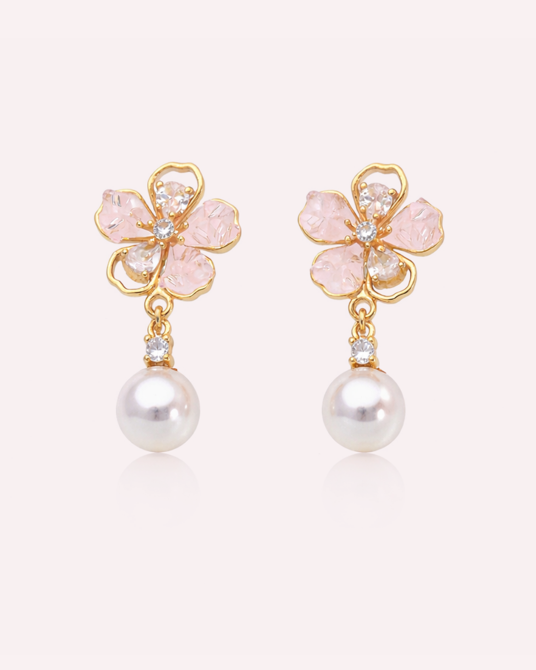 Rosé Crystal Blossom Pearl Drop Earrings