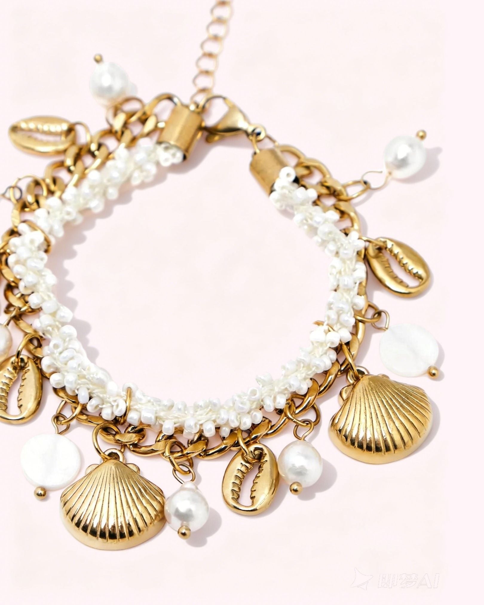 Gold-Tone Shell & Pearl Chain Bracelet
