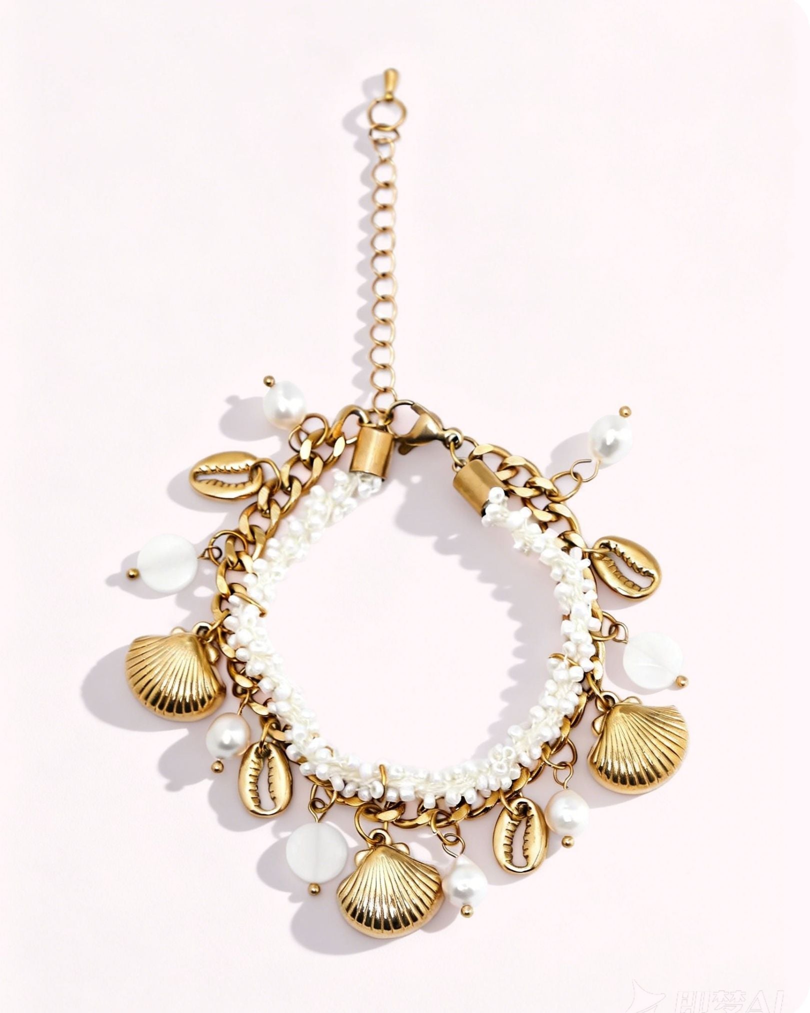 Gold-Tone Shell & Pearl Chain Bracelet