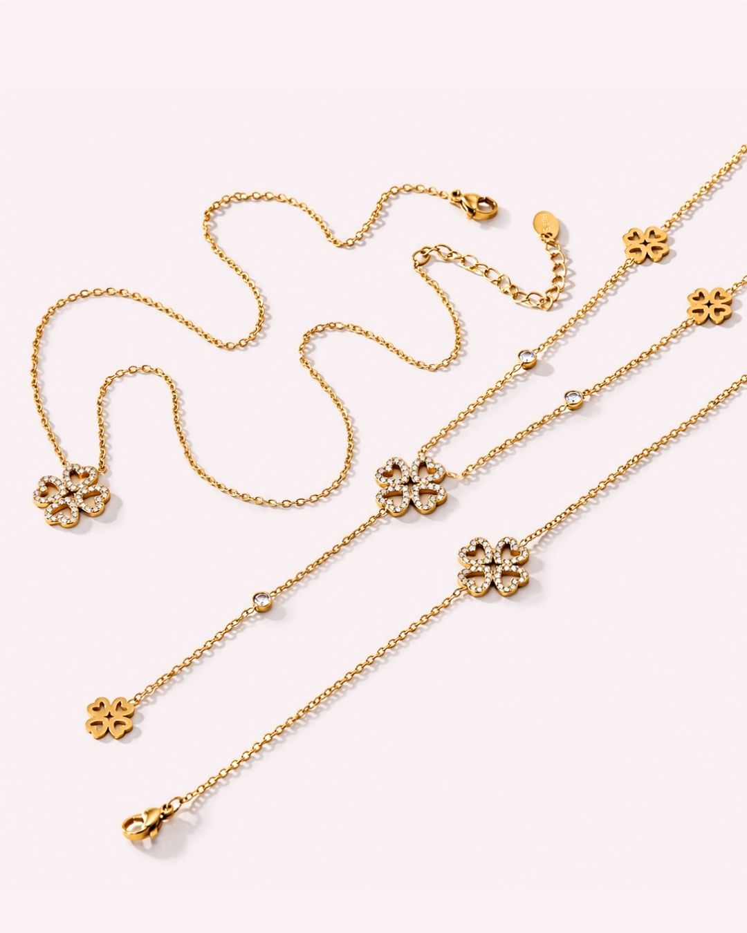 Crystal Clover Tassel Necklace