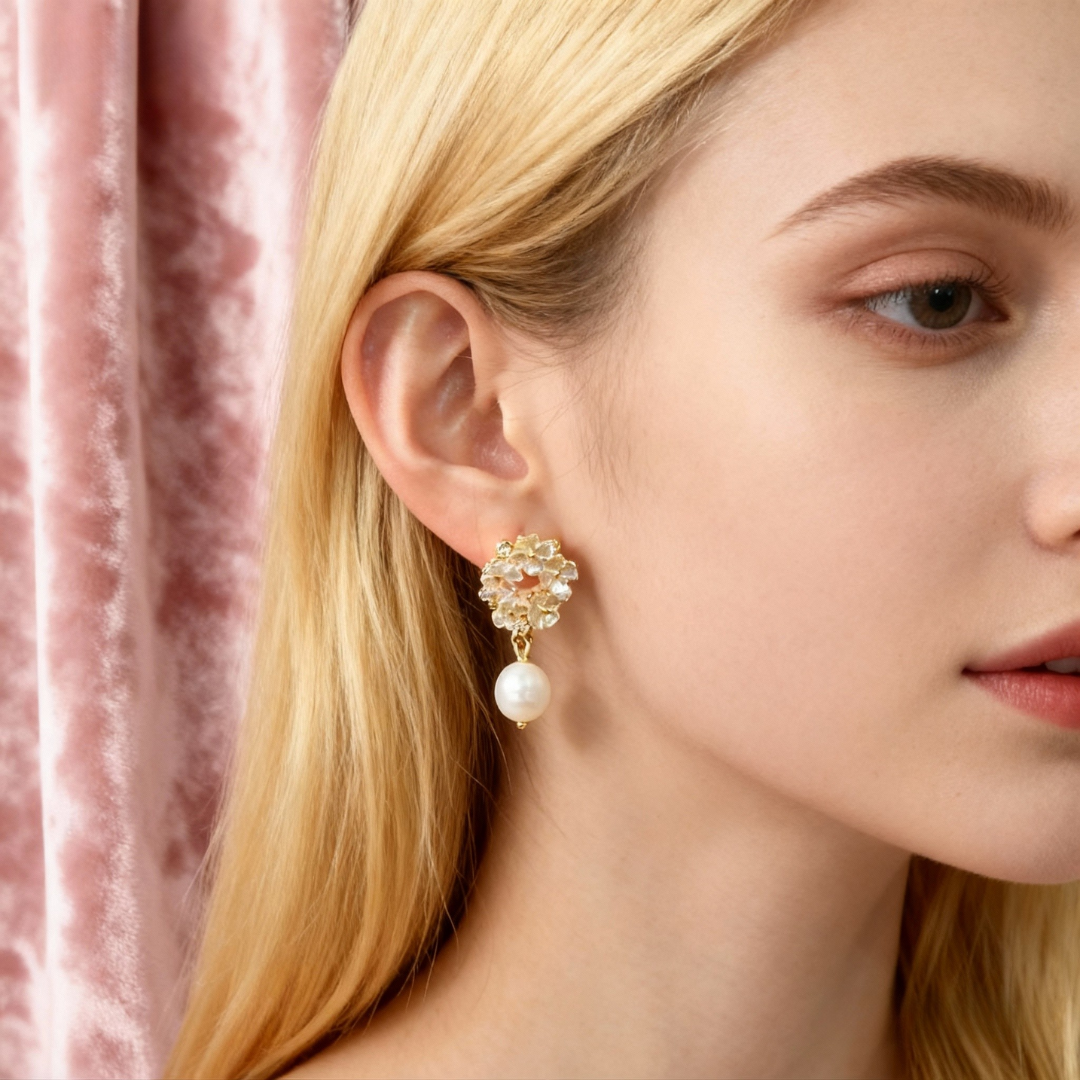 Floral Pearl & Crystal Drop Earrings