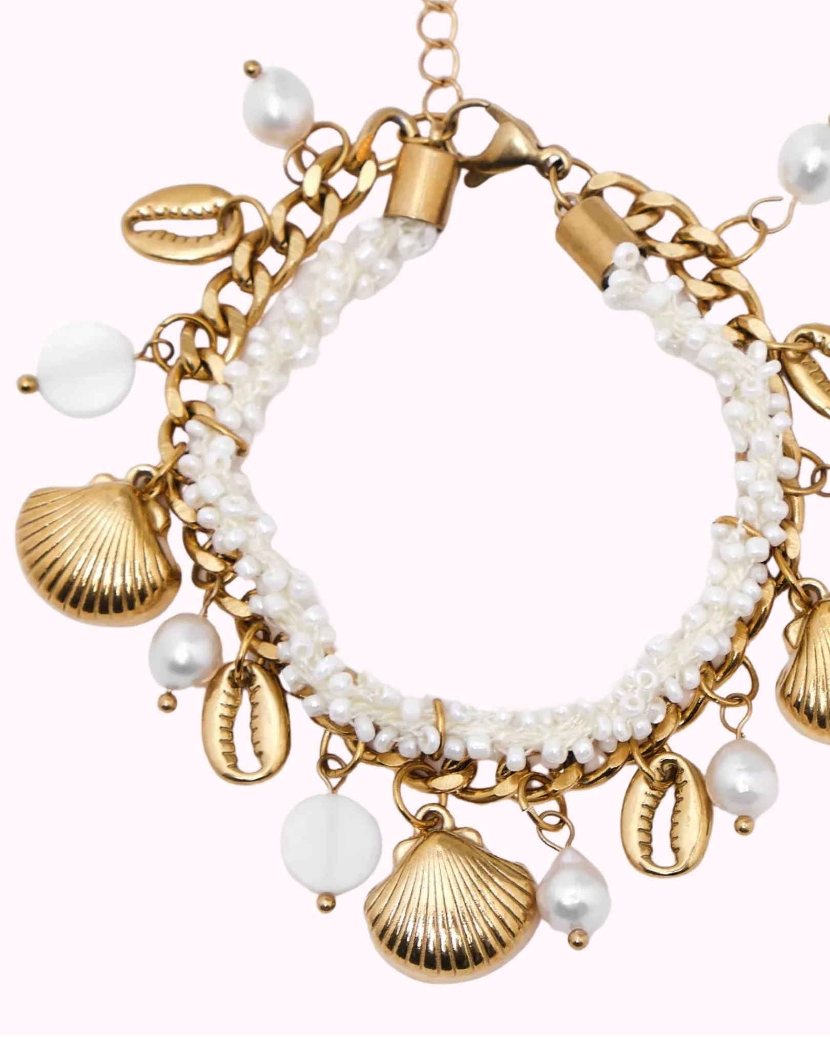Gold-Tone Shell & Pearl Chain Bracelet